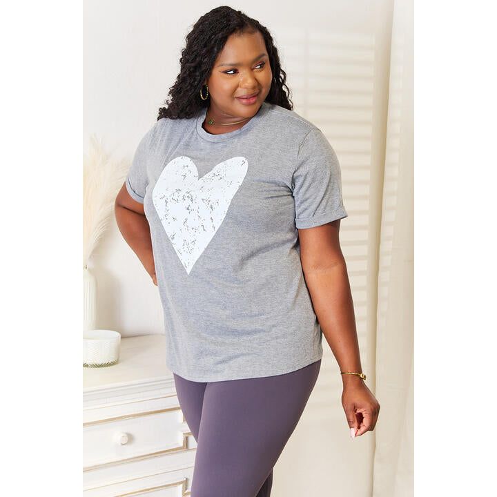 Simply Love Heart Graphic Cuffed Short Sleeve T-Shirt - Spicie's Boutique