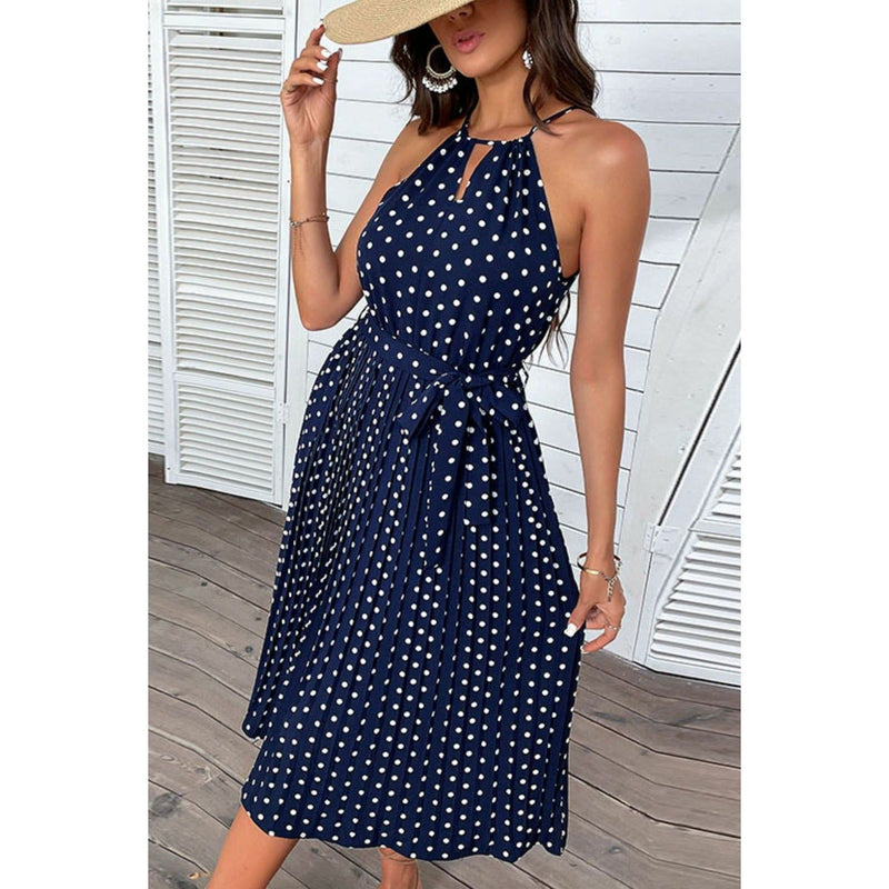 Polka Dot Tie-Waist Sleeveless Midi Dress - Spicie's Boutique