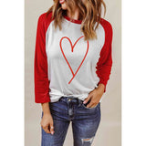 Contrast Baseball Sleeve Heart Graphic Top - Spicie's Boutique