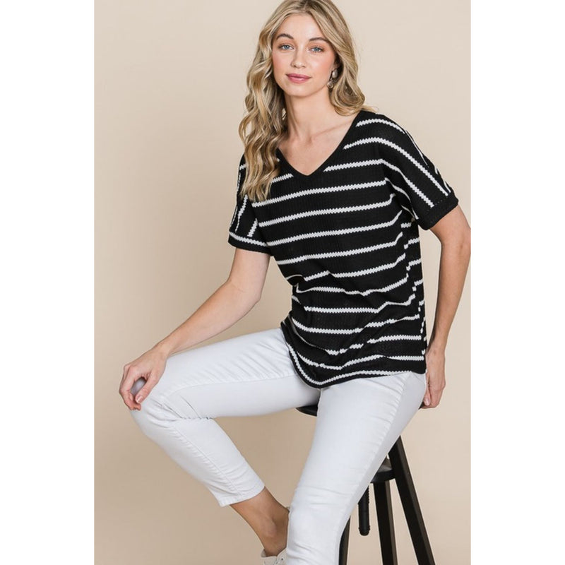 BOMBOM Simple Goals Waffle Knit Striped Tee - Spicie's Boutique