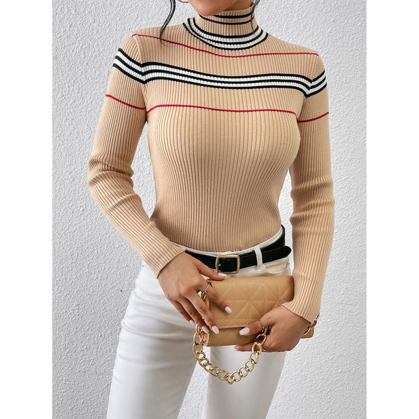 Striped High Neck Ribbed Sweater - Spicie's Boutique