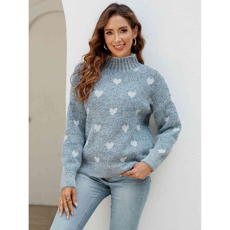 Heart Mock Neck Sweater - Spicie's Boutique
