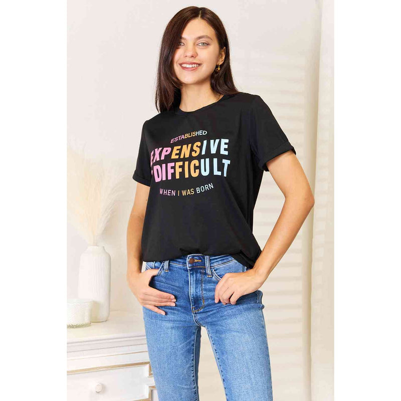 Simply Love Slogan Graphic Cuffed Sleeve T-Shirt - Spicie's Boutique