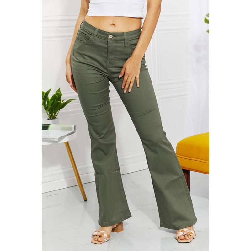 Zenana Clementine Full Size High-Rise Bootcut Jeans in Olive - Spicie's Boutique