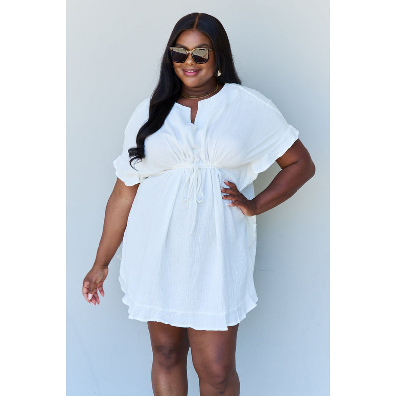 Out Of Time Ruffle Hem Dress with Drawstring Waistband- White - Spicie's Boutique