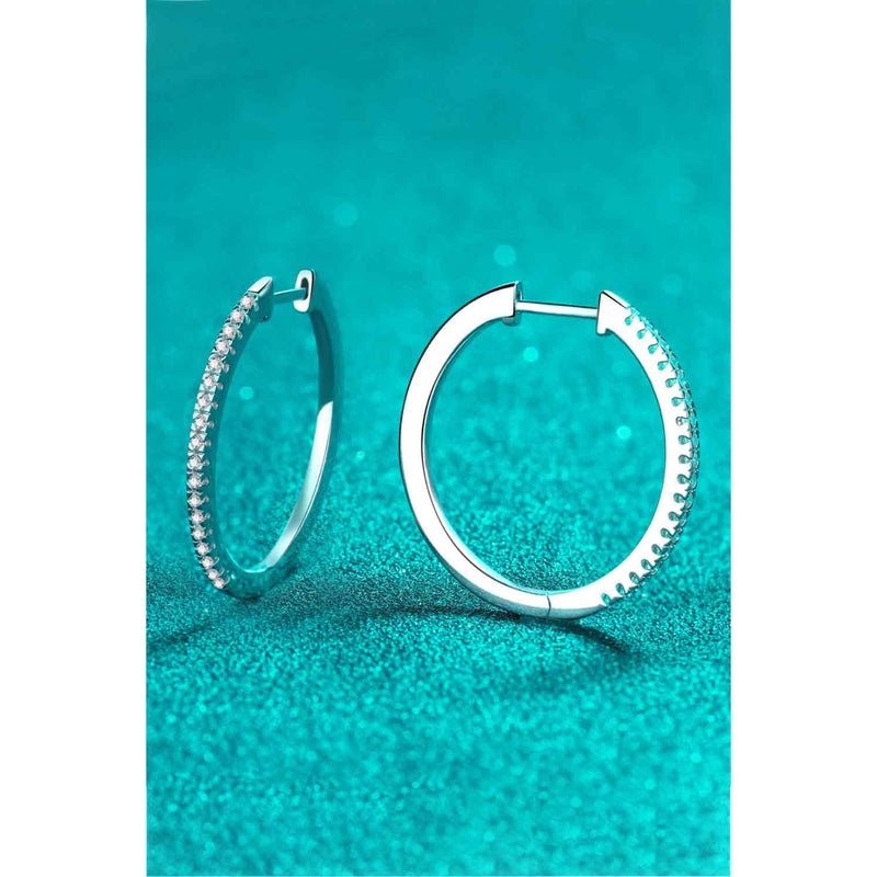 Rhodium-Plated Moissanite Hoop Earrings