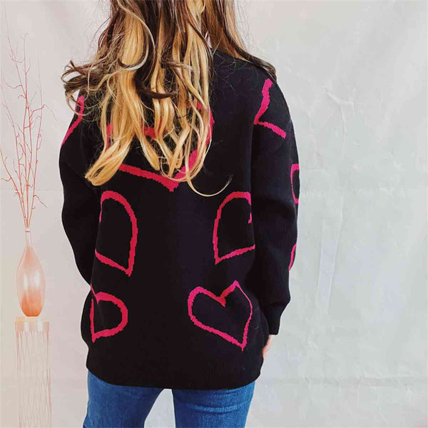 Heart Pattern Long Sleeve Sweater - Spicie's Boutique