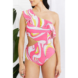 Marina West Swim Vitamin C Asymmetric Cutout Ruffle Swimsuit in Pink - Spicie's Boutique