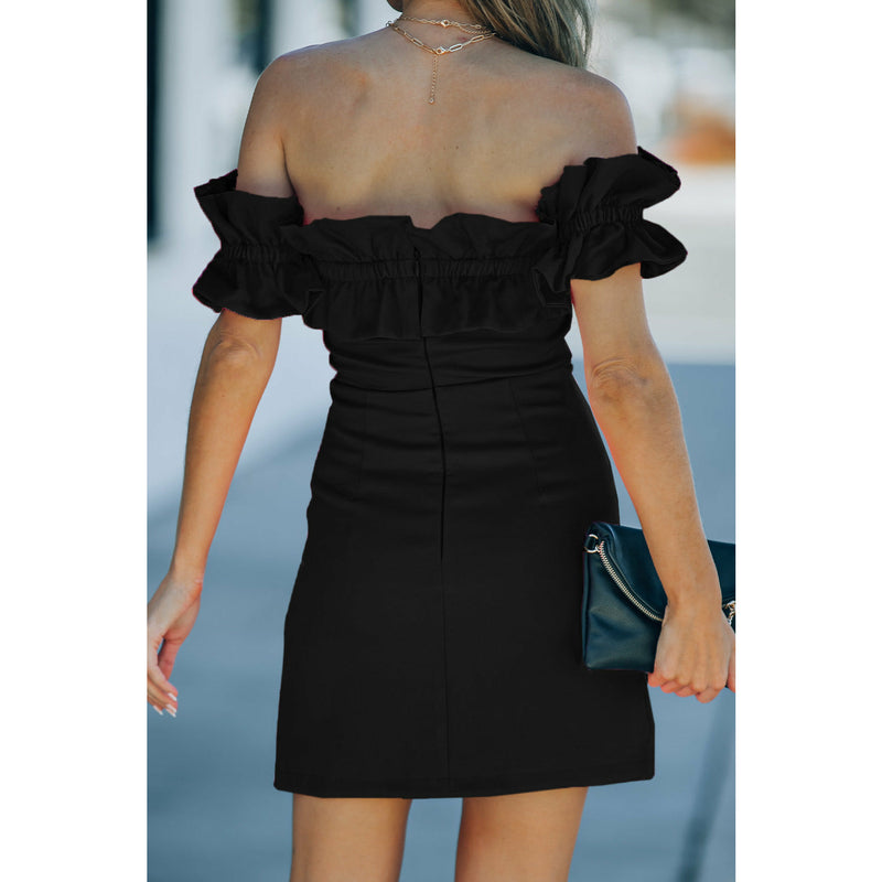 Off-Shoulder Ruffled Zip-Back Mini Dress - Spicie's Boutique