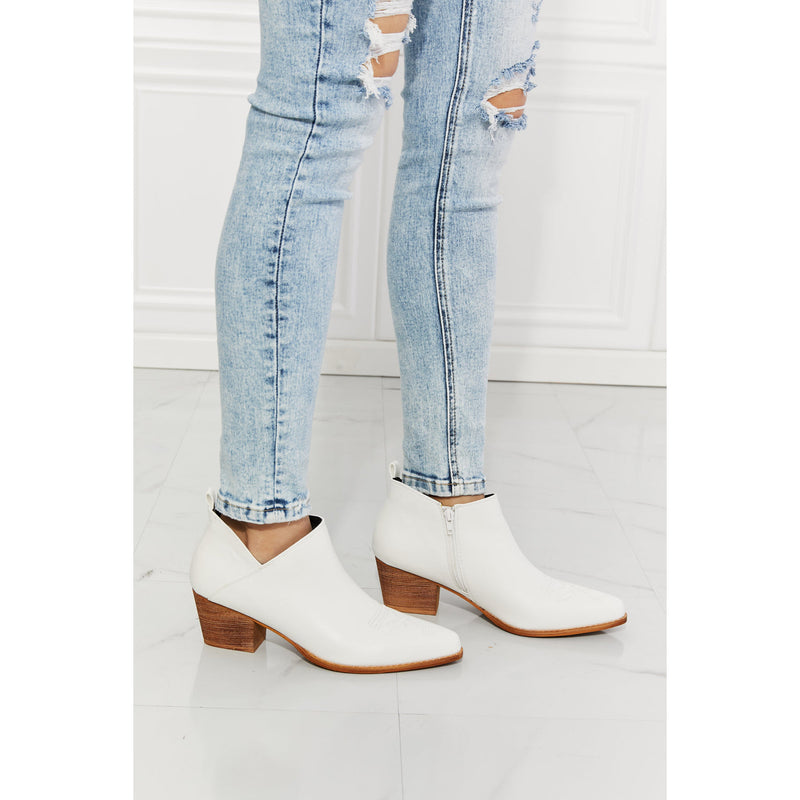 MMShoes Trust Yourself Embroidered Crossover Cowboy Bootie in White - Spicie's Boutique