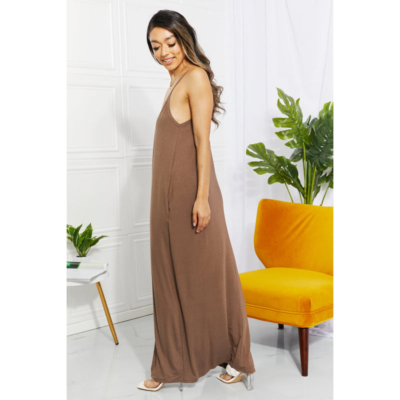 Zenana Full Size Beach Vibes Cami Maxi Dress in Mocha - Spicie's Boutique