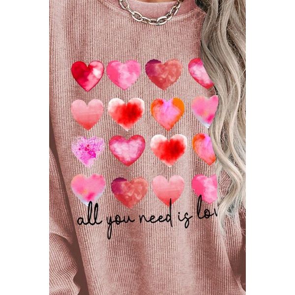 ALL YOU NEED IS LOVE Heart Round Neck Sweatshirt - Spicie's Boutique