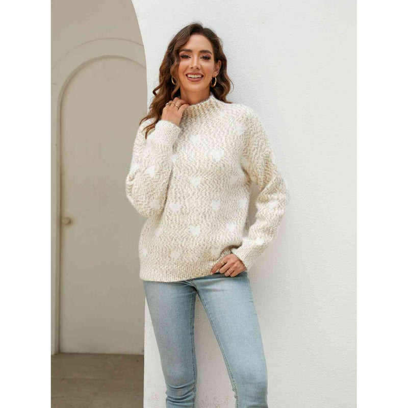 Heart Mock Neck Sweater - Spicie's Boutique