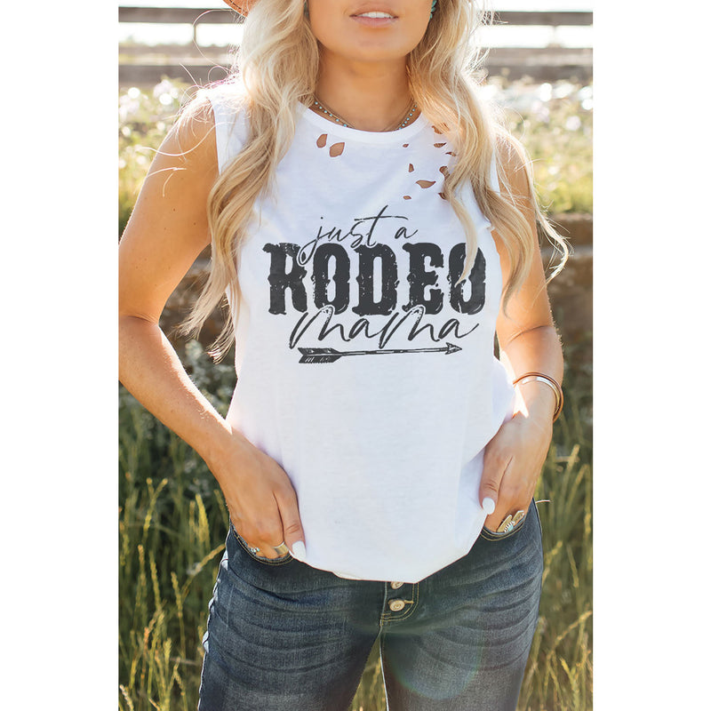 JUST A RODEO MAMA Graphic Distressed Tank - Spicie's Boutique
