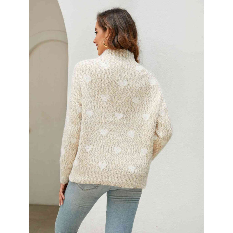 Heart Mock Neck Sweater - Spicie's Boutique