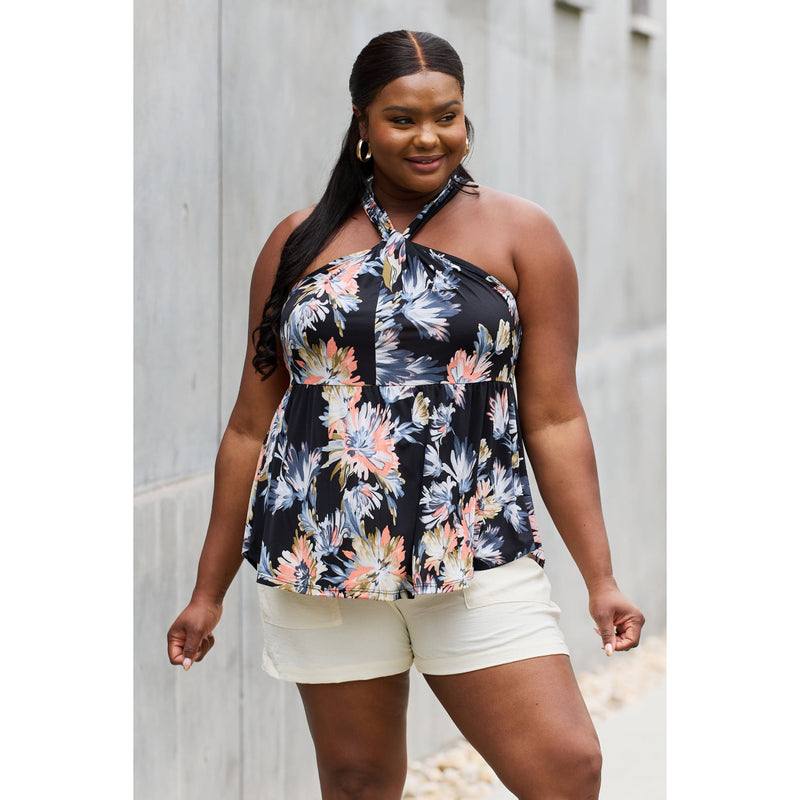 Floral Halter Top in Black - Spicie's Boutique