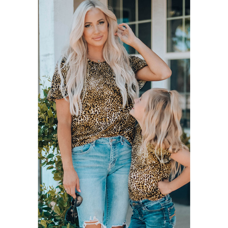 Girls Leopard Short Flounce Sleeve Tee- Mommy & Me