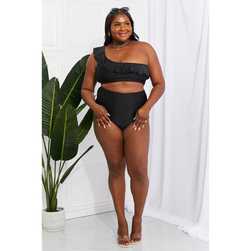 Marina West Swim Seaside Romance Ruffle One-Shoulder Bikini in Black - Spicie's Boutique
