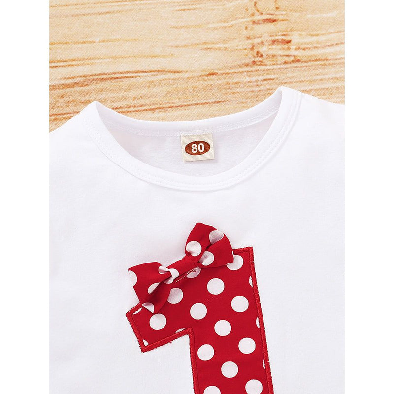 Round Neck Number One Graphic T-shirt and Polka Dot Pants Set - Spicie's Boutique