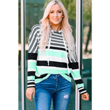 Striped Drawstring Detail Long Sleeve Hoodie