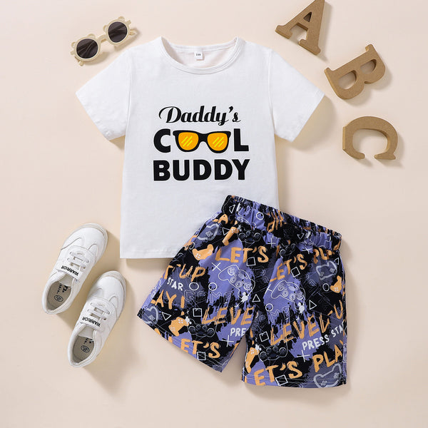 Kids DADDY'S COOL BUDDY Graphic Tee and Printed Shorts Set - Spicie's Boutique