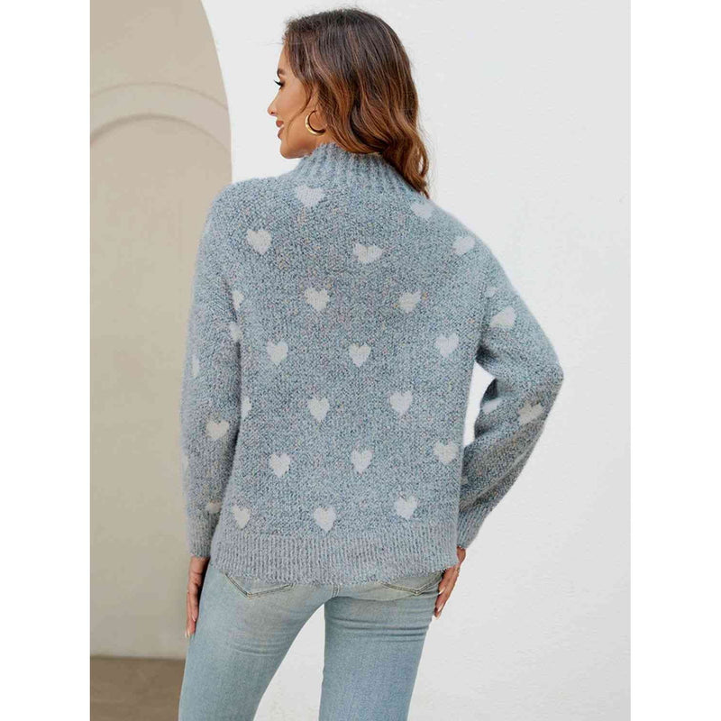 Heart Mock Neck Sweater - Spicie's Boutique