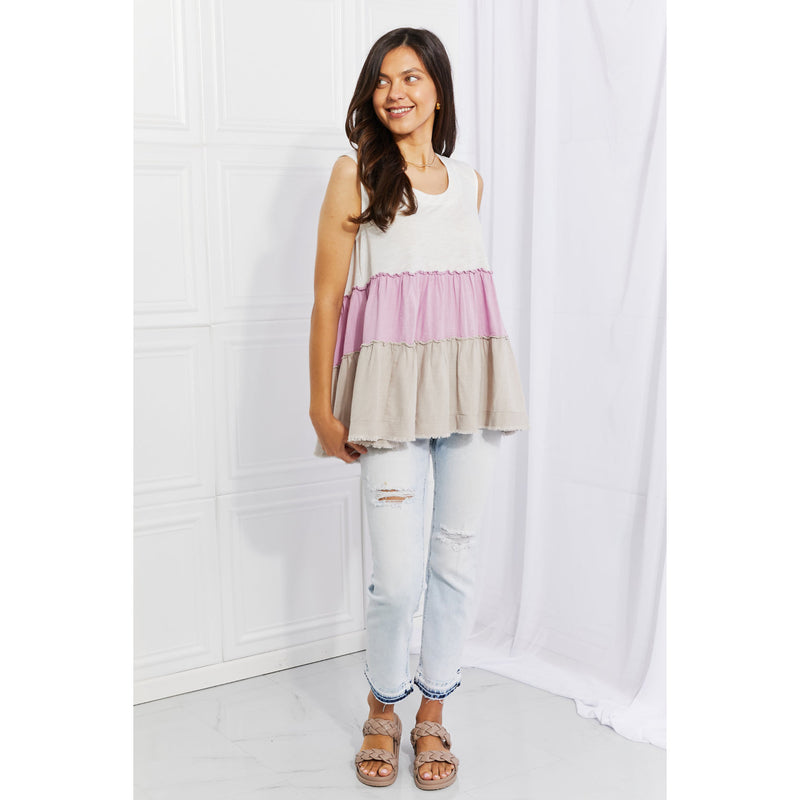White Birch Full Size Watching the Sunset Color Block Babydoll Top - Spicie's Boutique