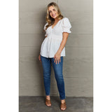 V-Neck Puff Sleeve Button Down Top - Spicie's Boutique