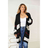 Double Take Striped Rib-Knit Drop Shoulder Open Front Cardigan - Spicie's Boutique