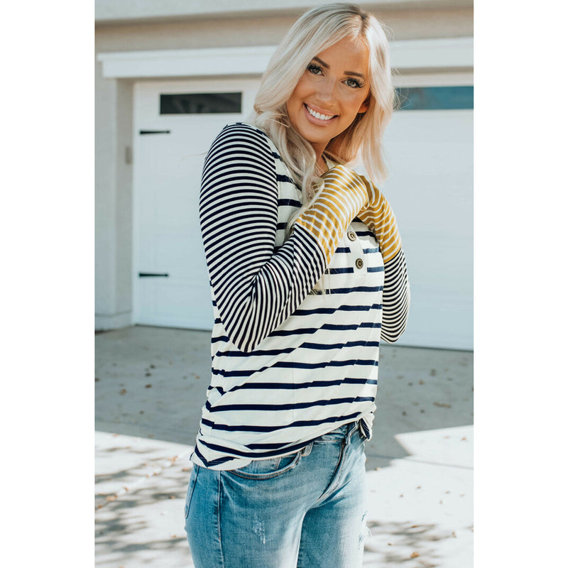 Striped Buttoned Long Sleeve Top - Spicie's Boutique