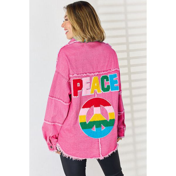 PEACE Raw Hem Dropped Shoulder Denim Top - Spicie's Boutique