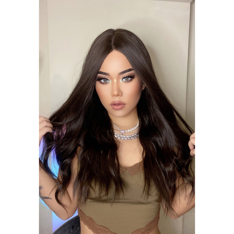 13*2" Lace Front Wigs Synthetic Long Wave 26" Heat Safe 150% Density- Brown - Spicie's Boutique