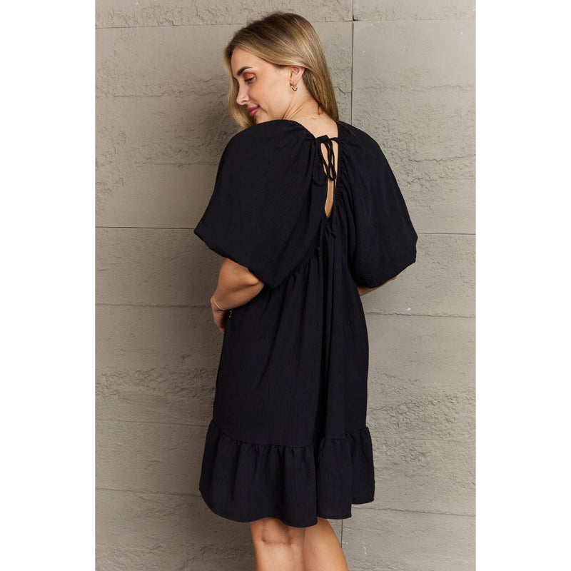 Comfort Cutie Double V-Neck Puff Sleeve Mini Dress - Spicie's Boutique