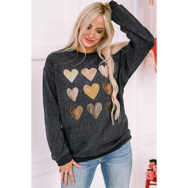 Heart Round Neck Dropped Shoulder Sweatshirt - Spicie's Boutique
