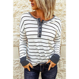 Striped Waffle Knit Henley Long Sleeve Top - Spicie's Boutique