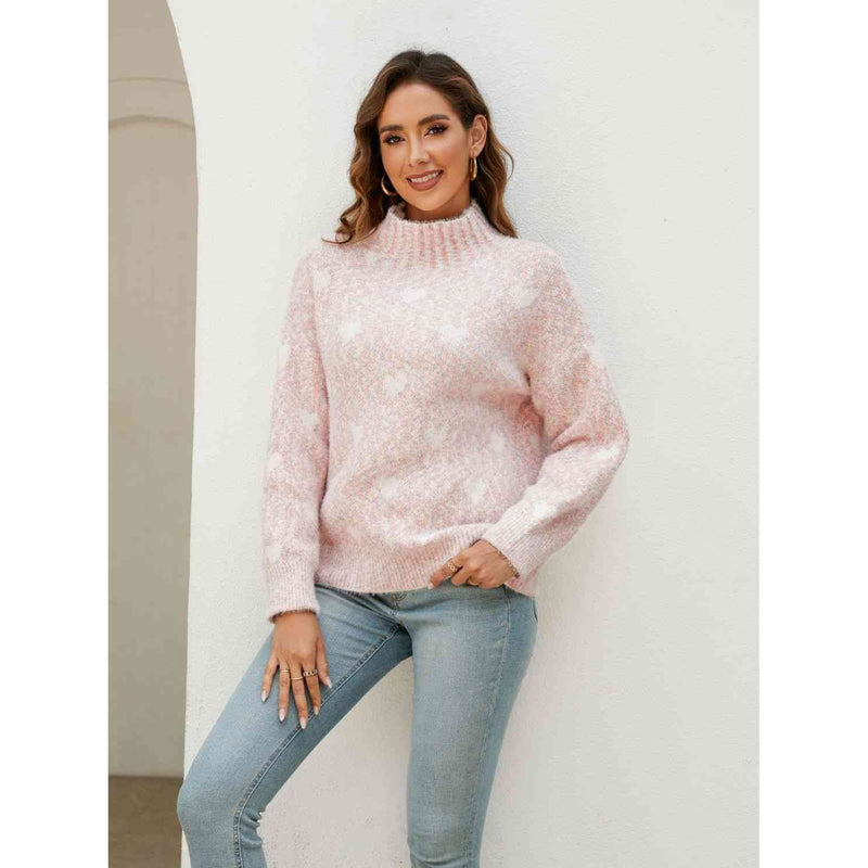 Heart Mock Neck Sweater - Spicie's Boutique