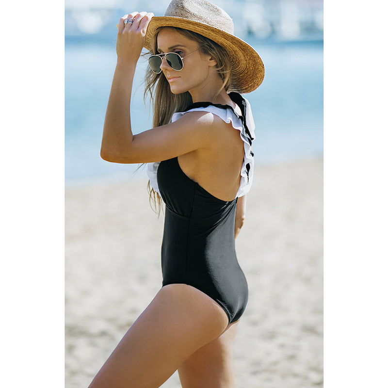 Two-Tone Ruffled One-Piece Swimsuit - Spicie's Boutique