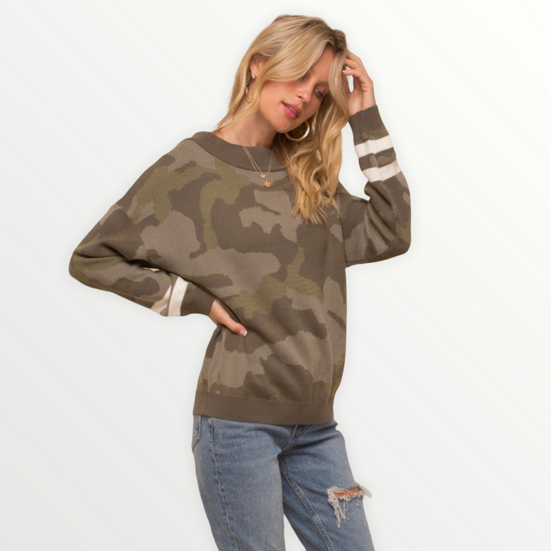 Camo Loose Fit Sweater - Spicie's Boutique
